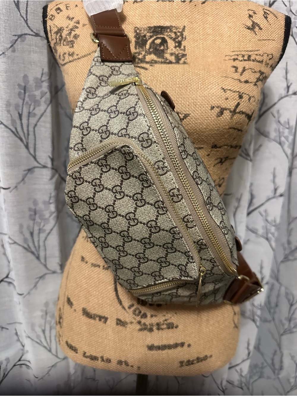 Designer-Style Beige Monogram Crossbody Sling Bag. Brand new…never used.